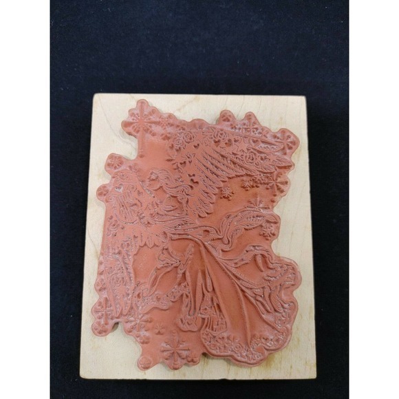 K-1332 Angel With harp Wood‎ Mounted Rubber Stamp 1994 PSX Measures 3.5 X 4.5 - Picture 2 of 6